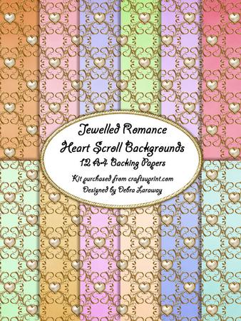 Jeweled Romance - Heart Scroll love valentine backing papers