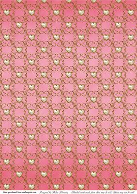 Jeweled Romance - Heart Scroll Pink love valentine backing papers