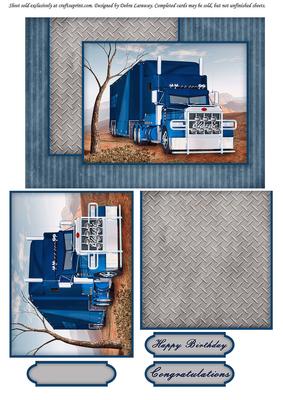 Blue Big Rig Semi Truck Lorry Cards for Men Quick Card Birthday Male