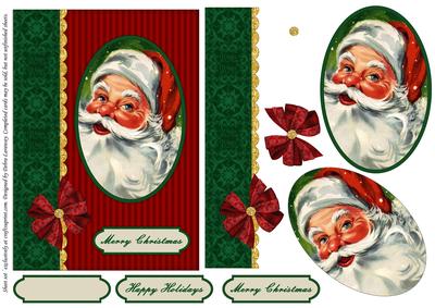 Christmas Card Santa Card Front Quick Card Decoupage with Border 1