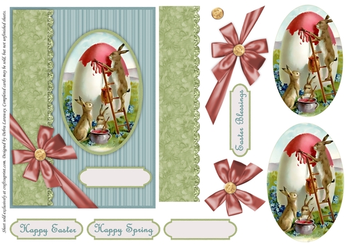 Colorful Easter Bunny Painting Egg Easy Card Front