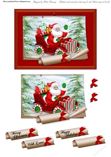Santa Driving Car Calendar Christmas Holiday Winter Easy Quick Cards