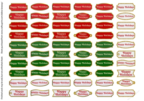 Happy Holidays Tiny Tags Green Red Holiday Small Labels Embellishments Sentiments