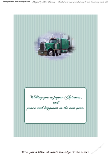 Semi Truck Lorry Big Rig Calendar Christmas Holiday Winter Easy Quick Cards insert
