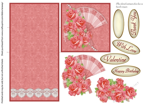 Pink Roses and Fan Mini Easel Valentine Birthday Card for Mom Wife Friend Women