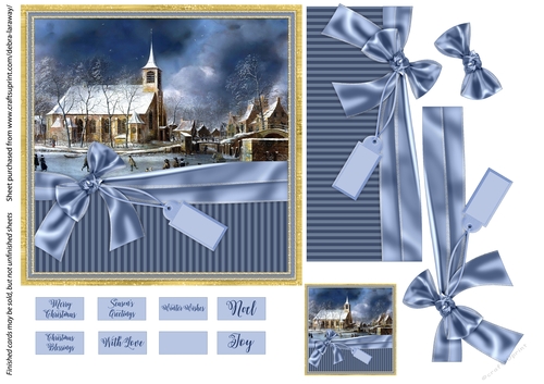 Snow scene 1 religious traditional Christmas scene winter church easy cut quick decoupage card