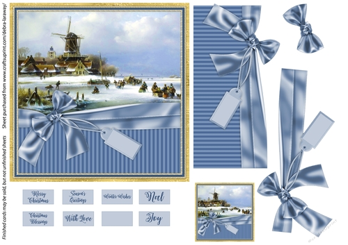 Snow Scene 6 traditional Christmas card Quick card Christmas scene windmill Netherlands landscape 