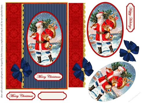 Christmas Card Santa Card Front Quick Card Decoupage with Border 3 Patriotic