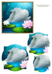 Moonlit Swan and Water Lily Easel Card