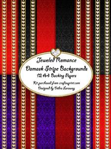 Jeweled Romance - Damask Stripe love valentine backing papers