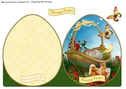 Chicks and Basket Easter Egg Shaped Card