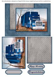 Blue Big Rig Semi Truck Lorry Cards for Men Quick Card Birthday Male
