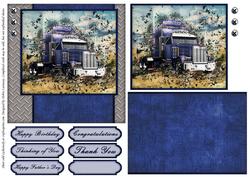 Shattered Big Rig Semi Truck Lorry Cards for Men Blue Birthday Male