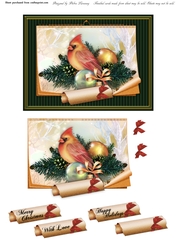 Cardinal in Evergreens with Baubles Calendar Christmas Holiday Winter Easy Quick Cards