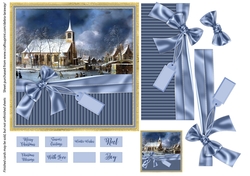 Snow scene 1 religious traditional Christmas scene winter church easy cut quick decoupage card