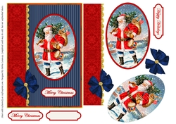 Christmas Card Santa Card Front Quick Card Decoupage with Border 3 Patriotic