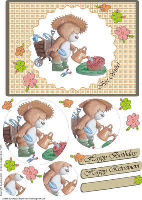Garden Bear Topper, with Tags, Pyramid and Embellishments