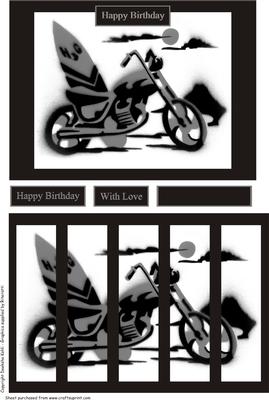 Black and White Motorbike and Surfboard Stacker Male Card