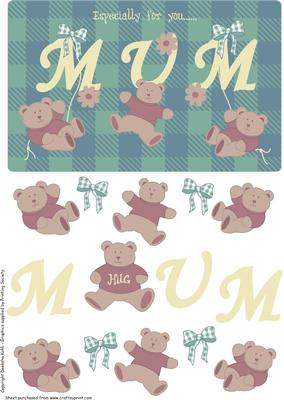 Bears on Mum. Checked Background. Decoupage