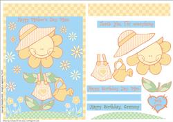 Daisy Watering the Flowers in the Garden. Framed, Mother's Day, Birthday, Thank You / Decoupage Card.
