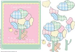 Patchwork Flower Teddy Baby Card