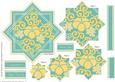 Layered Squares, Oriental Flowers, Pyramid Card. Blue