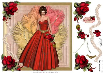 Lady in Red with Feathers