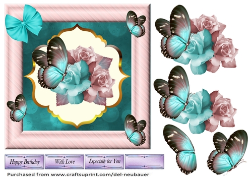 Turquoise Butterfly & Roses