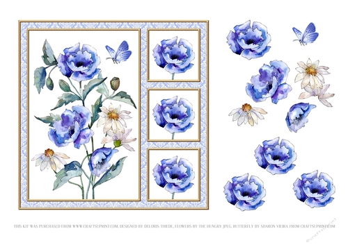 Lovely Blue Poppies - Card Three