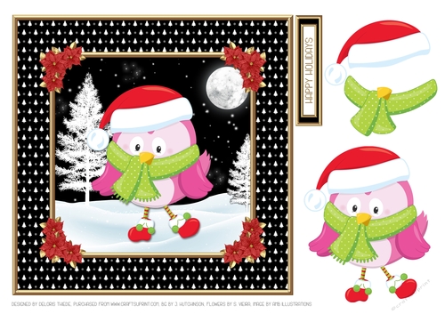 Cute Little Bundled Up Birdie Holiday Topper - Card One