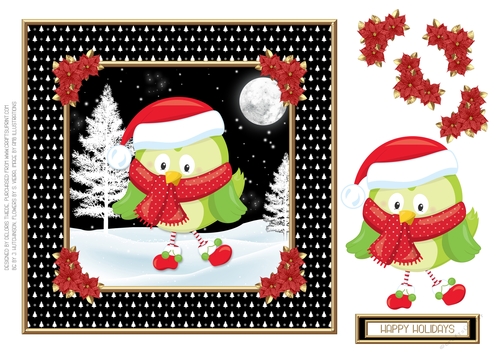 Cute Little Bundled Up Birdie Holiday Topper - Card Two
