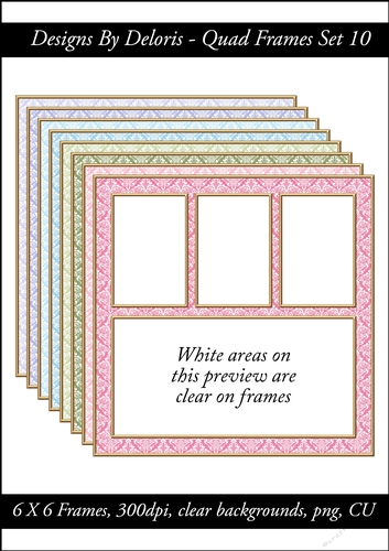 Quad Frames Set 10 Lovely Damask Print (Floral Family Color Palette)