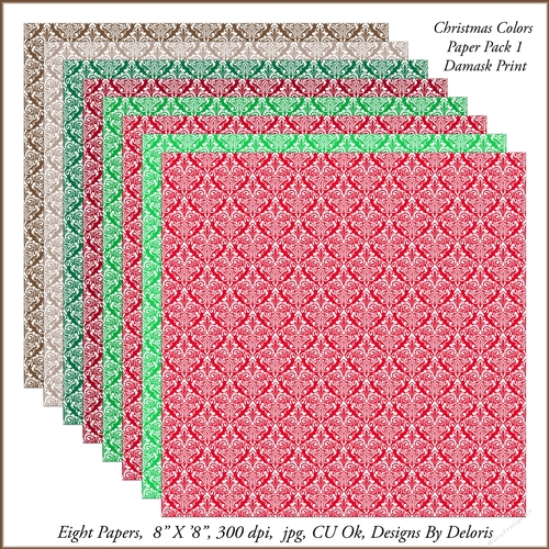 Damask Paper Pack 1 (Christmas Colors)