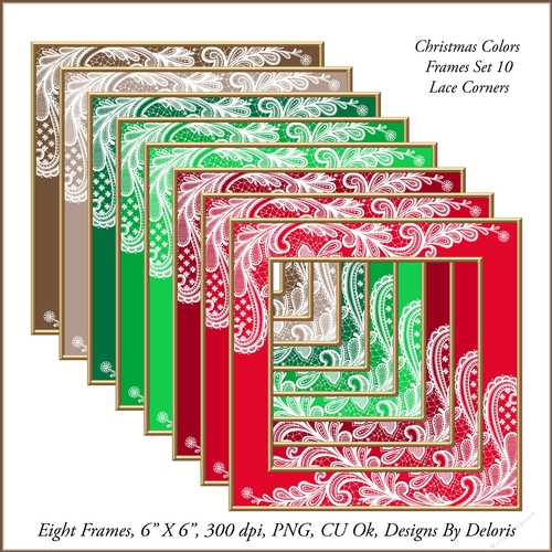 Lace Corners Frames Set 10 (Christmas Colors)