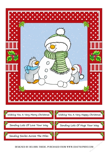 Cute Snowman & Penguins Quick Card Topper