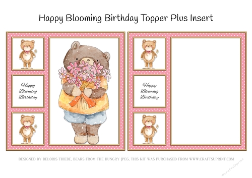 Happy Blooming Birthday Teddy Bear Topper