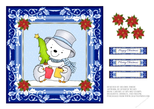 Cute Little Snowman With His Penguin Pals