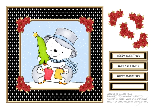 Cute Little Snowman With His Penguin Pals - Card Two
