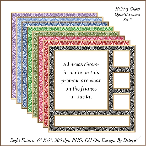Quintet Frames Set 2 Damask Print (Holiday Color Palette)