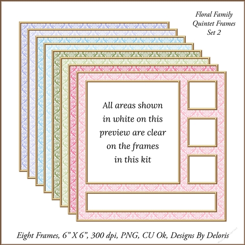Quintet Frames Set 2 Damask Print (Floral Family Color Palette)