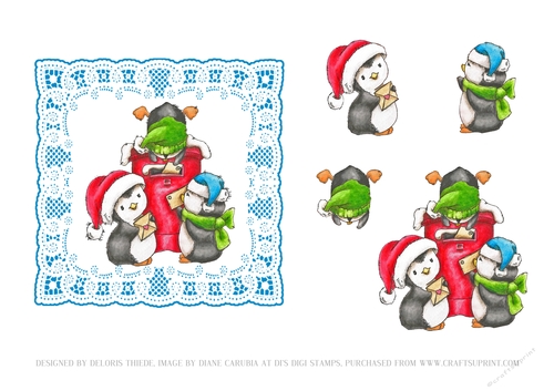 Cute Penguins Mailing Letters To Santa (Blue)