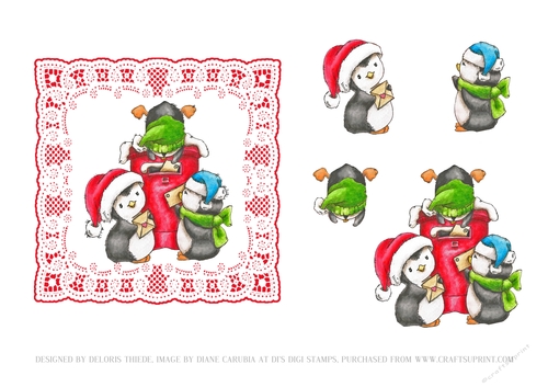 Cute Penguins Mailing Letters To Santa (Red)