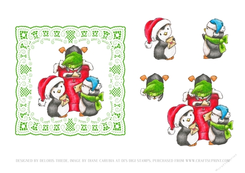 Cute Penguins Mailing Letters To Santa (Green)