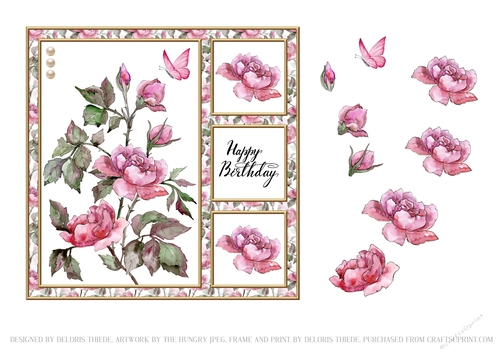 Lovely Watercolor Roses Birthday Topper - Card #1
