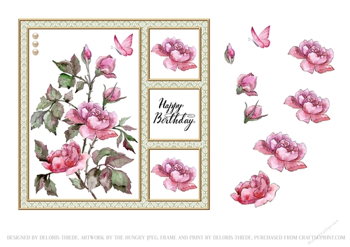 Lovely Watercolor Roses Birthday Topper - Card #2