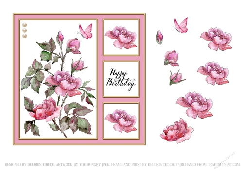 Lovely Watercolor Roses Birthday Topper - Card #3