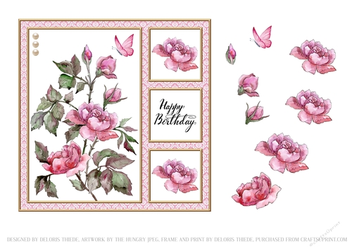 Lovely Watercolor Roses Birthday Topper - Card #4