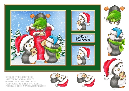 Cute Penguins Mailing Letters To Santa (Green)