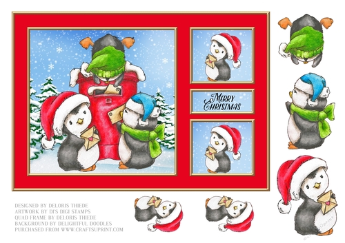 Cute Penguins Mailing Letters To Santa (Red)