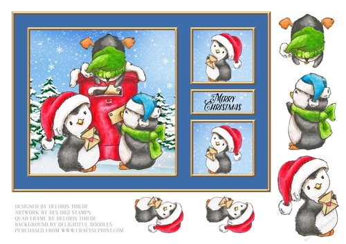 Cute Penguins Mailing Letters To Santa (Blue)